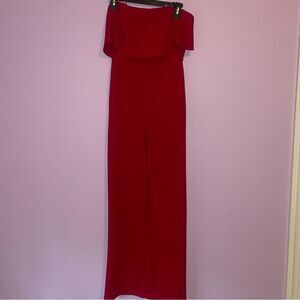Crystal Sky S Red Strapless Jumpsuit Wide Leg Ruffle